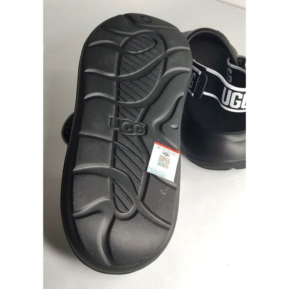 UGG Sport Yeah Sandals 9 Black Slides logo Print Backstrap - Picture 7 of 11